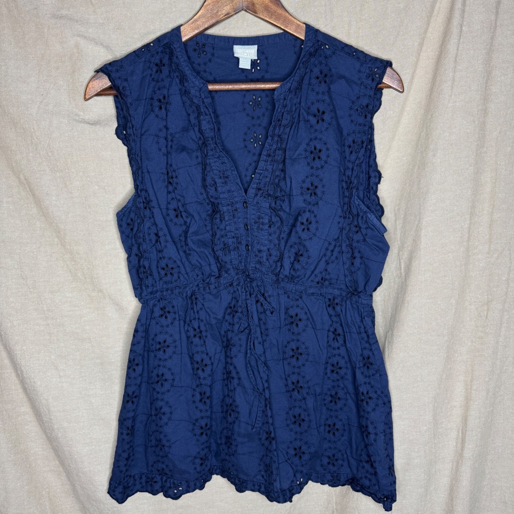 Converse One Star Navy Blue Eyelet Sleeveless Tunic Top with Tie Waist Large